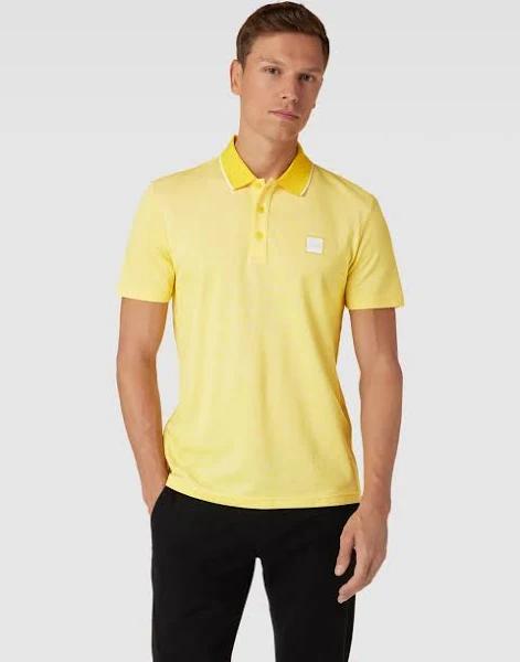 Boss Cotton-Piqué Polo Shirt With Logo Badge, Men, Size: S, Light Yellow