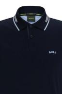 Boss Curved-logo Slim-Fit Polo Shirt in Stretch-cotton piqué, Men, Size: L, Dark Blue