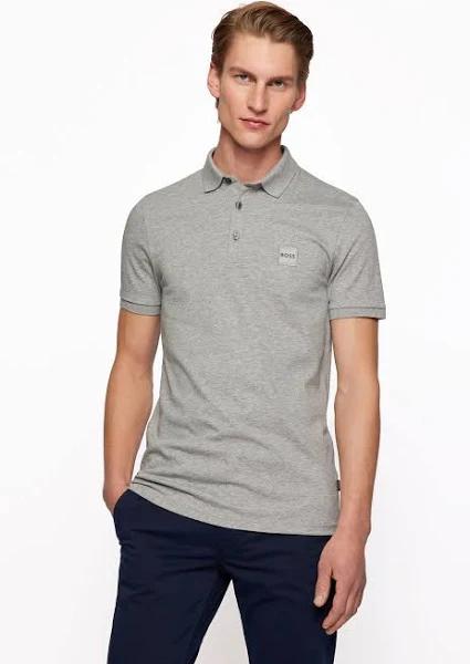 Boss Passenger Logo Patch Sustainable Slim Fit Polo Shirt - Light Grey