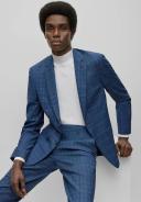 Boss Slim-Fit Suit in Checked Stretch Virgin Wool, Men, Size: 38L, Blue