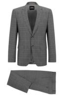 Boss Slim-Fit Suit in Checked Stretch Virgin Wool, Men, Size: 40L, Silver