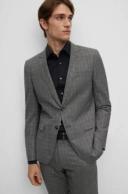 Boss Slim-Fit Suit in Checked Stretch Virgin Wool, Men, Size: 40L, Silver