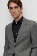 Boss Slim-Fit Suit in Checked Stretch Virgin Wool, Men, Size: 40L, Silver