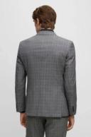 Boss Slim-Fit Suit in Checked Stretch Virgin Wool, Men, Size: 40L, Silver
