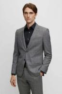 Boss Slim-Fit Suit in Checked Stretch Virgin Wool, Men, Size: 40L, Silver