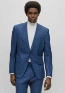 Boss Slim-Fit Suit in Checked Stretch Virgin Wool, Men, Size: 44L, Blue
