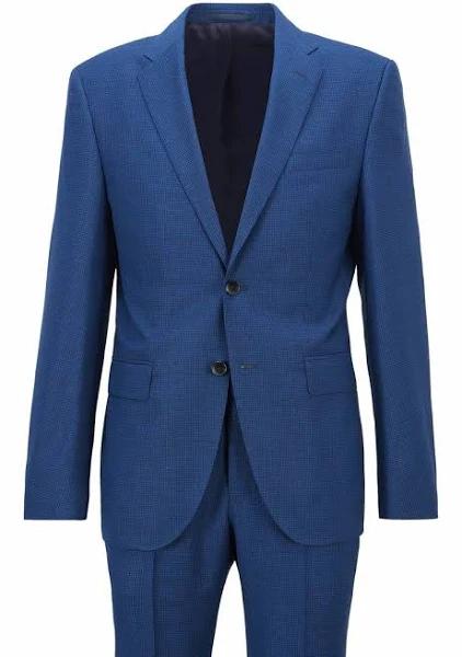 Boss Slim-Fit Suit in Checked Stretch Virgin Wool, Men, Size: 44L, Blue