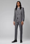 Boss Slim-Fit Suit in Checked Virgin Wool, Men, Size: 48, Light Grey