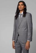 Boss Slim-Fit Suit in Checked Virgin Wool, Men, Size: 48, Light Grey