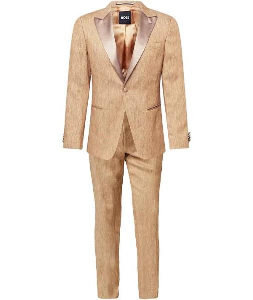 Boss Slim-Fit Two-Piece Suit in Melange Linen, Men, Size: 40R, Beige