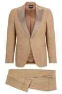 Boss Slim-Fit Two-Piece Suit in Melange Linen, Men, Size: 46R, Beige