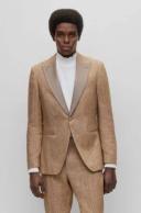 Boss Slim-Fit Two-Piece Suit in Melange Linen, Men, Size: 46R, Beige