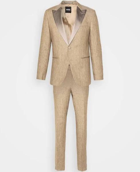 Boss Slim-Fit Two-Piece Suit in Melange Linen, Men, Size: 46R, Beige