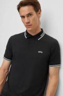 Boss Stretch-cotton Slim-Fit Polo Shirt With Curved Logo, Men, Size: XS, Black