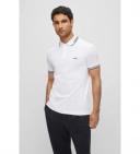 Boss Stretch-cotton Slim-Fit Polo Shirt with Curved Logo, Men, Size: XS, White