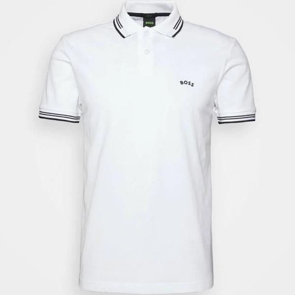 Boss Stretch-cotton Slim-Fit Polo Shirt with Curved Logo, Men, Size: XS, White
