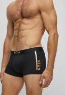 Boss Stretch-Cotton Trunks with Foil-Print Logo and Stripe, Men, Size: S, Black