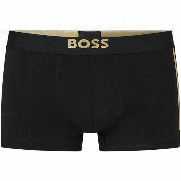 Boss Stretch-Cotton Trunks with Foil-Print Logo and Stripe, Men, Size: S, Black