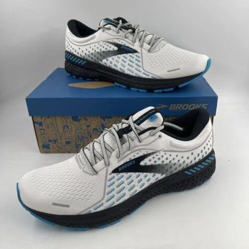 Brooks Mens Adrenaline GTS 21 Running Shoe White/Black/Blue 1103491D190- Size 14
