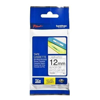 Brother PT-D610BT 12mm Black Text On Matt Clear Laminated Tape - 8 Metres [Genuine]