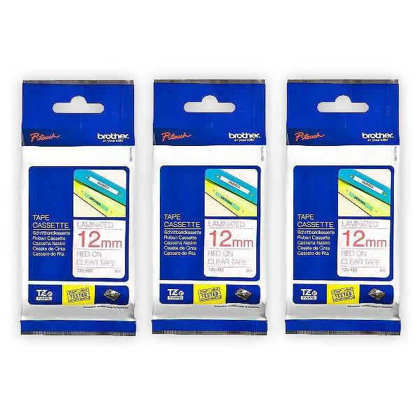 Brother PT-D610BT 12mm Red Text On Clear Laminated Tape - 8 Meters [Genuine]