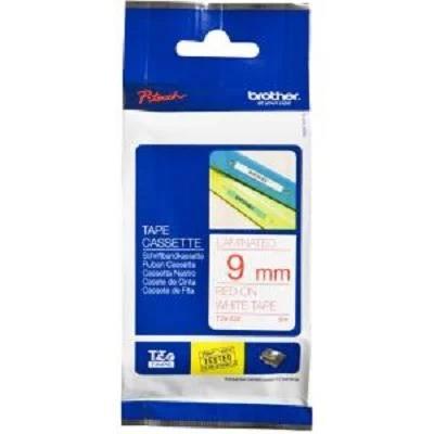 Brother PT-D610BT 9mm Red Text On White Laminated Tape - 8 Meters [Genuine]