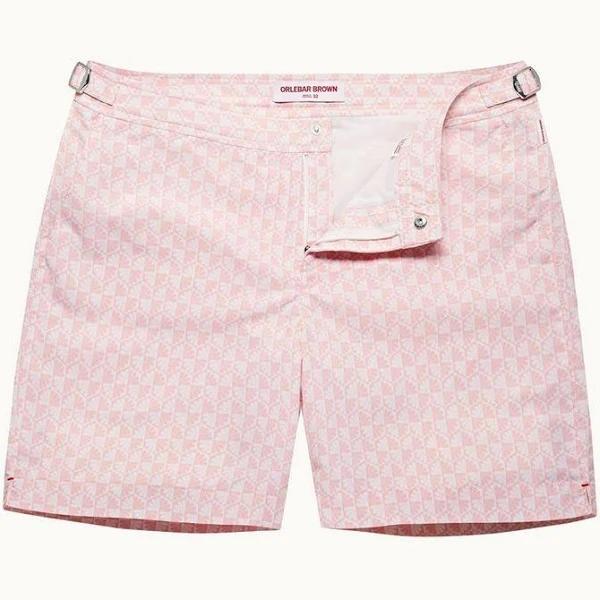 Bulldog - Pink/White Otaru Mid-length Swim Shorts