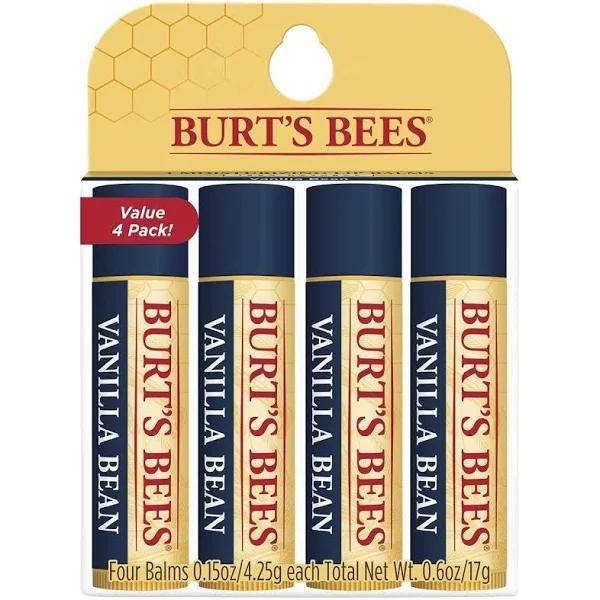 Burts Bees 100% Natural Moisturizing Lip Balm, Vanilla Bean - 4 Tubes