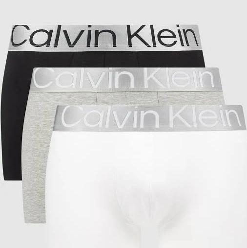 Calvin Klein 3-Pack Steel Boxer Trunks, Black/White/Grey Large