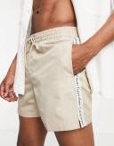 Calvin Klein Medium Tape Swim Shorts Mens, Size S, Beige