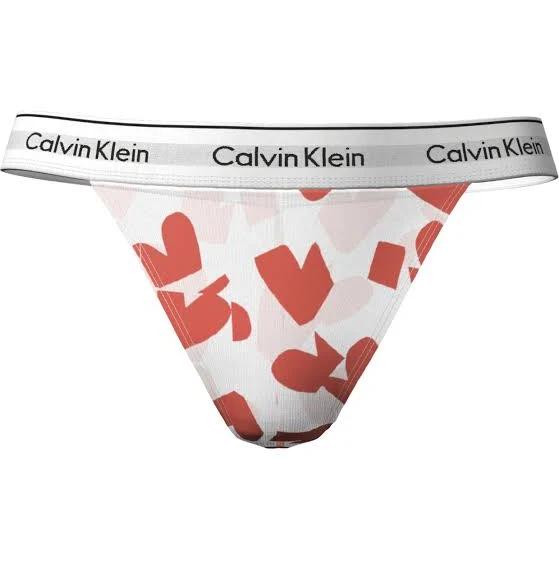 Calvin Klein Mesh High Leg String Thong in Mono Heart print-Black