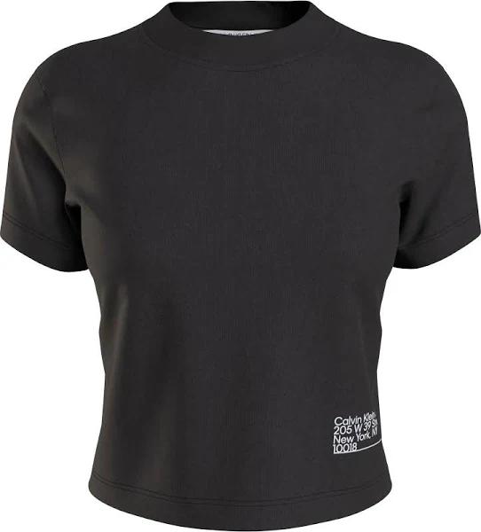 Calvin Klein Women's CK Address Logo Short Sleeve Baby T-Shirt Black, Size Large
