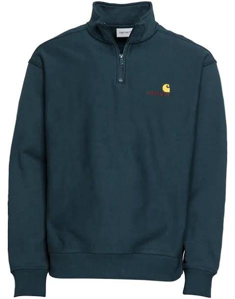 Carhartt WIP Half Zip American Script Sweat Dark Cedar Colour: Dark CE
