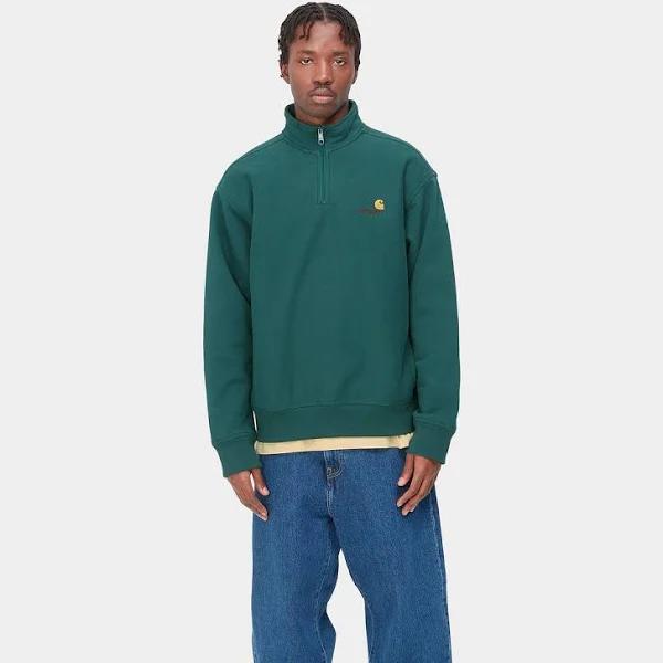 Carhartt WIP Half Zip American Script Sweatshirt in Botanic S