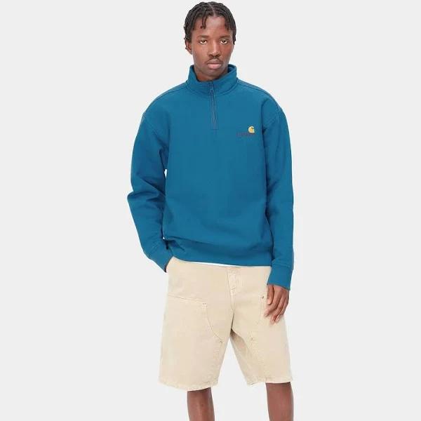 Carhartt WIP Men's Half Zip American Script Sweat in Amalfi, Size X-Small | END. Clothing
