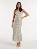 Carolyn Sequin Asymmetrical Gown in Silver, Size 10 | Polyester