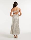 Carolyn Sequin Asymmetrical Gown in Silver, Size 10 | Polyester