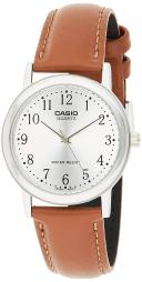 Casio Quartz Silver Dial Brown Leather MTP-1095E-7BDF MTP1095E-7BDF Men's Watch