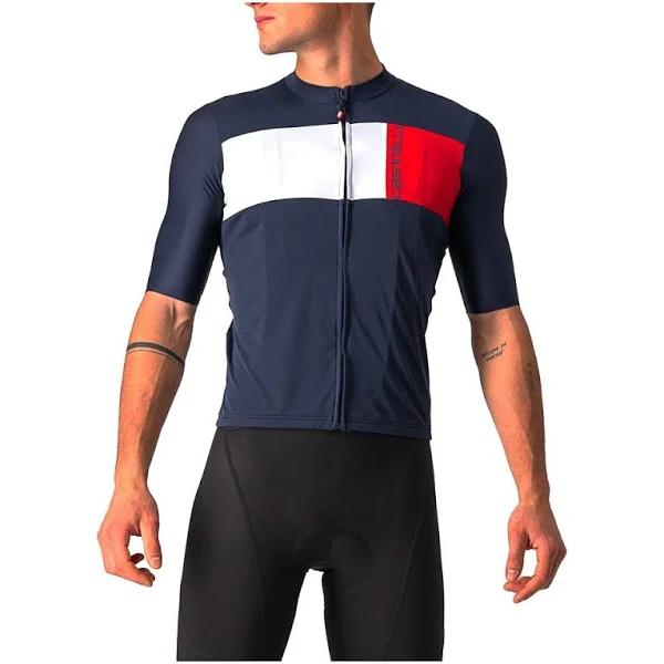 Castelli Prologo 7 Jersey - Savile Blue/Silver Grey/Red