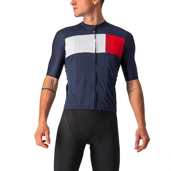 Castelli Prologo 7 Jersey - Savile Blue/Silver Grey/Red