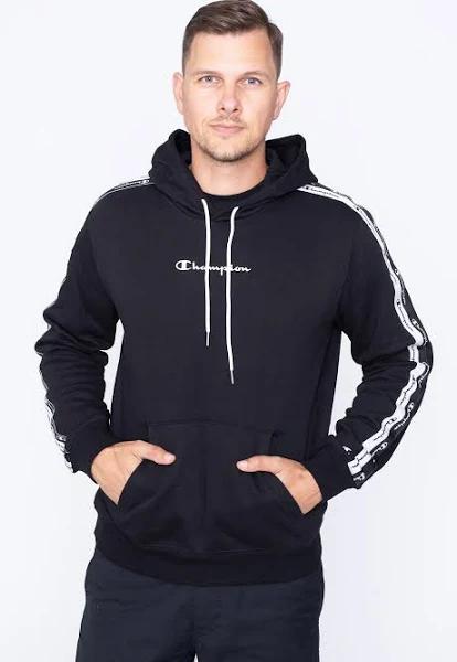 Champion Double Logo Tape Insert Cotton Terry Hoodie Black - S