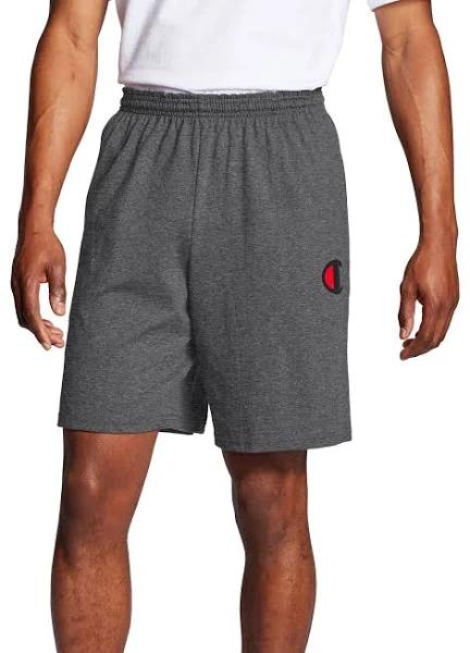 Champion g856h y07689 Men's Classic Jersey Shorts, Big C Logo - Granite Heather, S