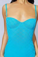 Cherie Mesh Monogram Mini Dress | Aquamarine | MESHKI Mini Dresses | Size S | in Multiple Sizes & Styles | AfterPay Available