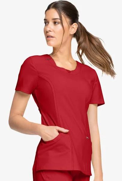 Cherokee 2624a Round Neck Top, 95% Poly 5% Spandex , Infinity - Red, L