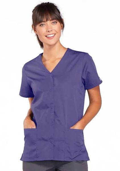 Cherokee 4770 Snap Front V-Neck Top - Grape, M