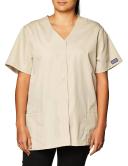 Cherokee 4770 Snap Front V-Neck Top - Khaki, S