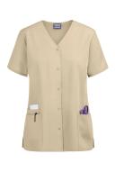 Cherokee 4770 Snap Front V-Neck Top - Khaki, S