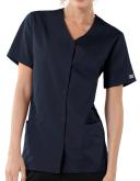 Cherokee 4770 Snap Front V-Neck Top - Khaki, S
