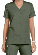 Cherokee 4770 Snap Front V-Neck Top - Olive, M