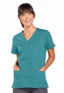 Cherokee 4770 Snap Front V-Neck Top - Olive, M